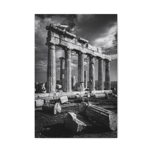 Ancient Greek Temple Ruins Canvas Wall Art - Black And White Architectural Art Print, Dramatic Sky, Vintage Classical Style - Living Room Wall Decor, Office Art Accent - Modern Farmhouse Style