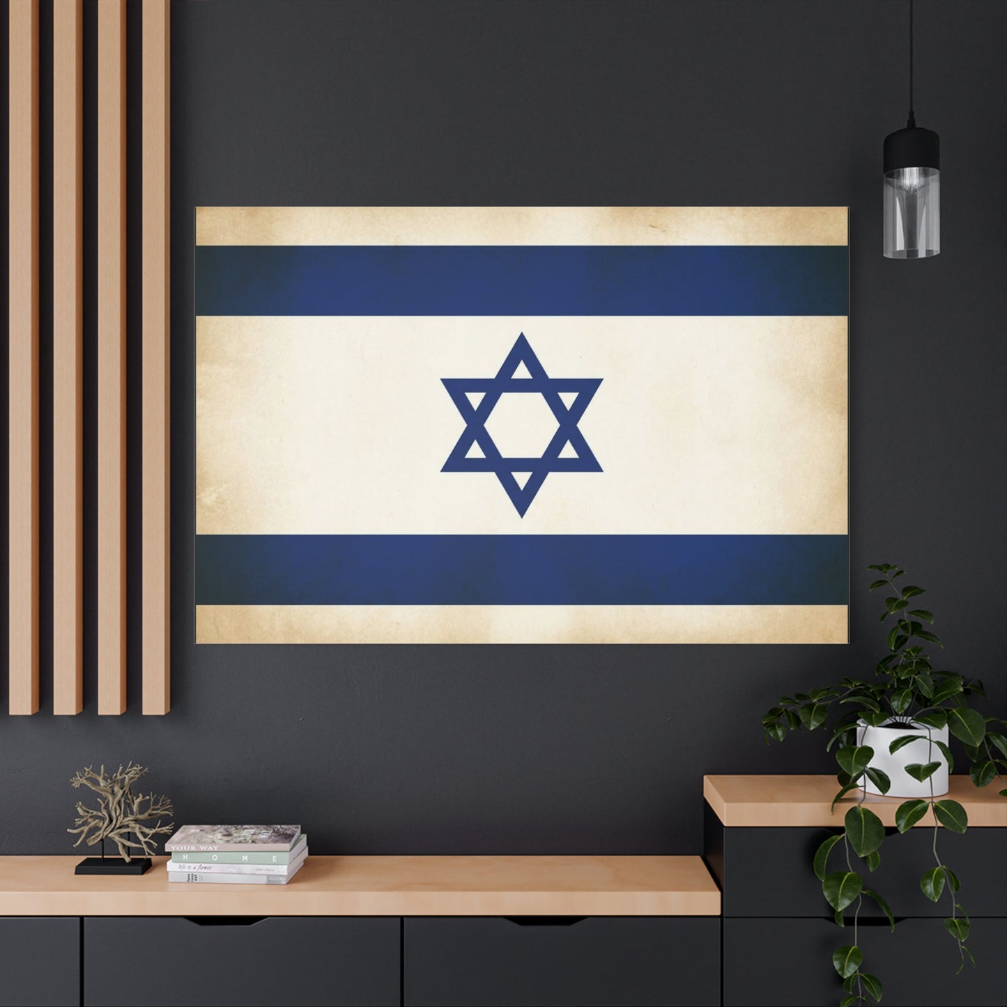 Israel Flag Canvas Wall Art - Vintage Blue And White Star Of David Decor - Matte Minimalist Jewish Home Decoration - Living Room Wall Decor, Bedroom Accent - Bedroom Home Decoration - Ready to Hang