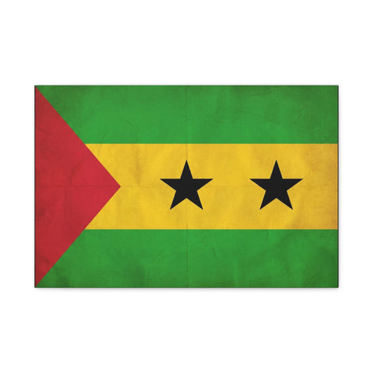 Sao Tome And Principe Flag Canvas Wall Art - National Pride Decor, Vintage Country Banner Print - Green Yellow Red Two Star Design - Living Room Wall Decor - Bedroom Home Decoration - Ready to Hang