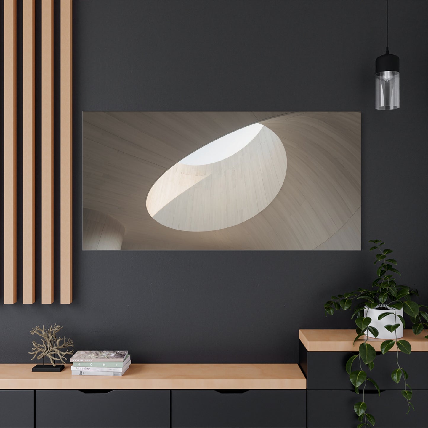 Minimalist Skylight Architecture Canvas Wall Art - Curved Ceiling Oculus Art Print - Neutral Matte Canvas Print - Contemporary Living Room Wall Decor, Bedroom Home Decoration - Modern Farmhouse Style