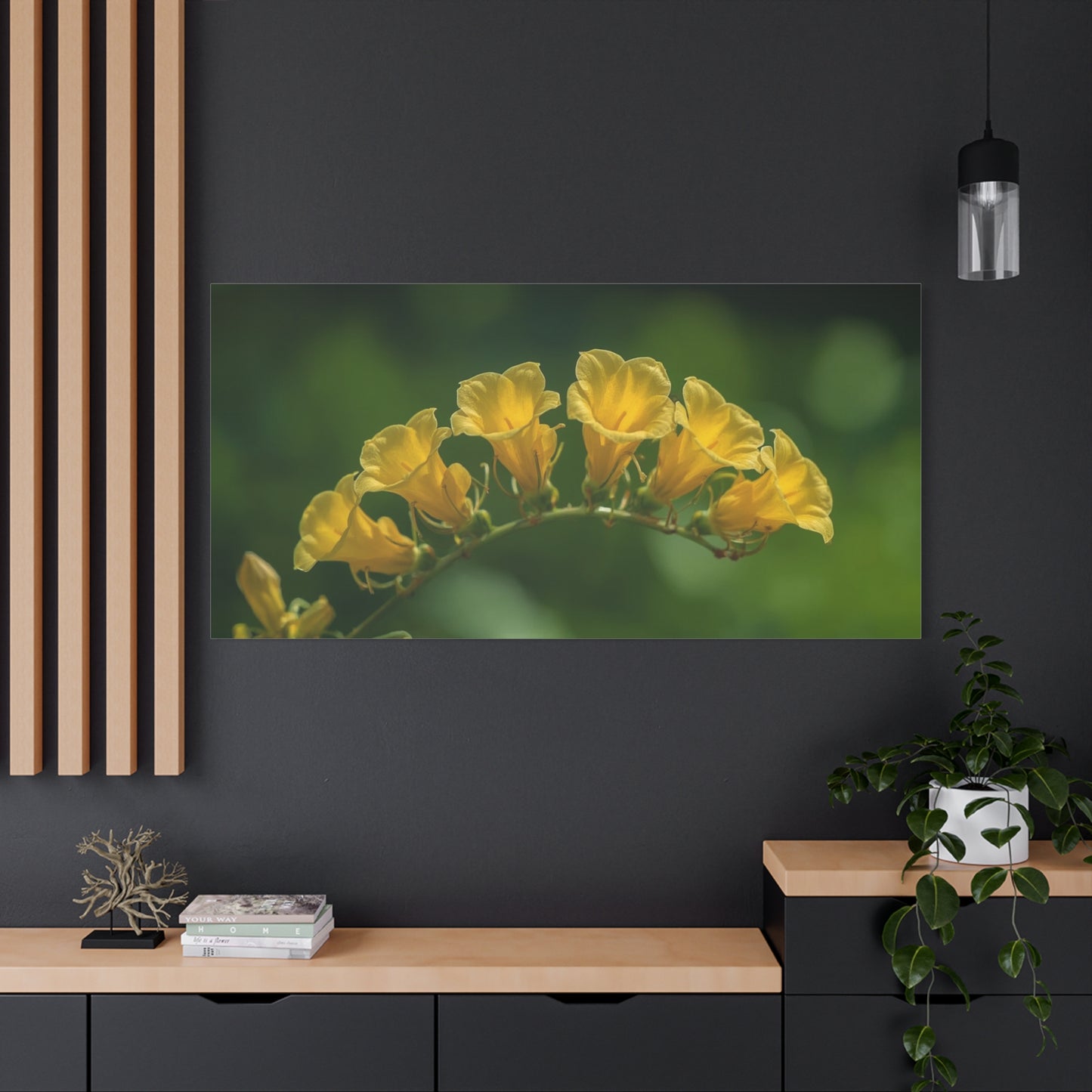 Yellow Trumpet Flower Canvas Wall Art - Botanical Macro Floral Art Print, Matte Cotton Print - Contemporary Nature Style - Bedroom Wall Decor, Living Room Home Accent - Bedroom Home Decoration