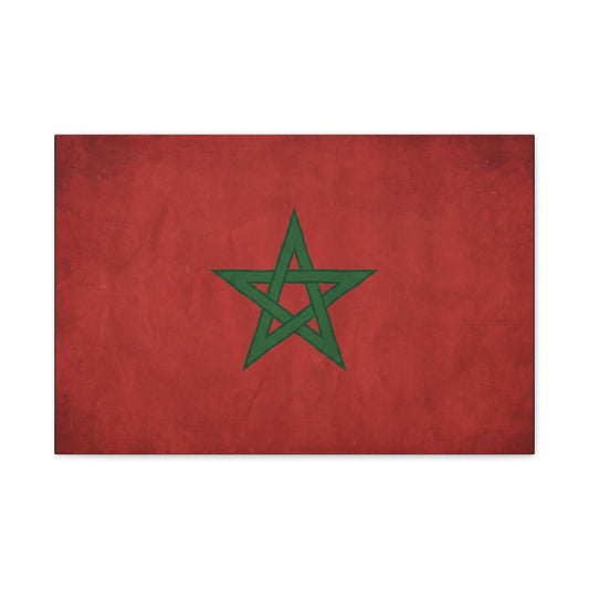 Morocco Flag Canvas Wall Art - Moroccan Red Green Pentagram Print, Vintage Textured National Decor - Modern Cultural Style - Living Room Wall Decor, Bedroom Home Decoration - Bedroom Home Decoration