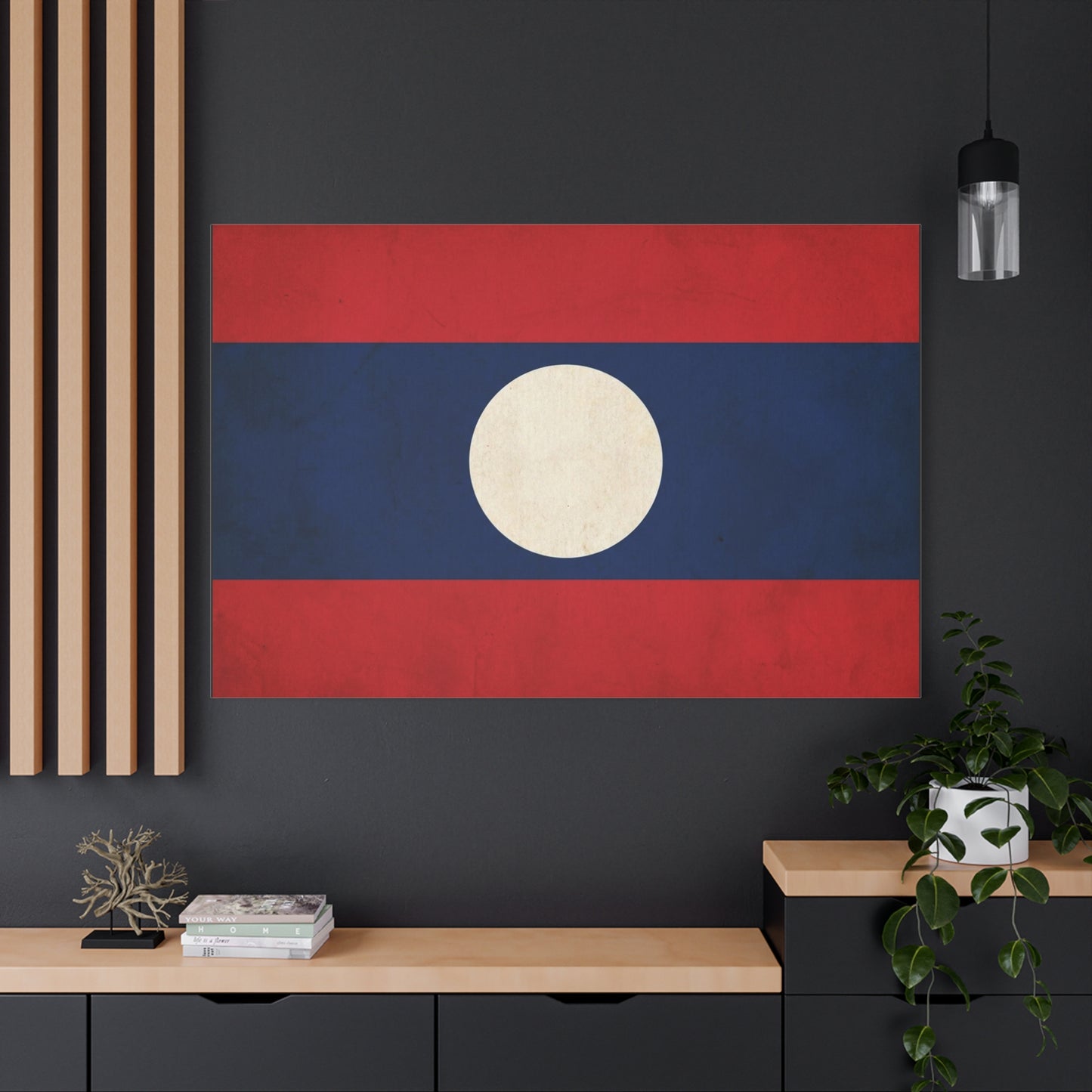 Laos Flag Canvas Wall Art - Vintage Lao National Flag Print, Red Blue White Circle - Minimalist Patriotic Decor - Living Room Home Decoration - Bedroom Home Decoration - Living Room Wall Decor