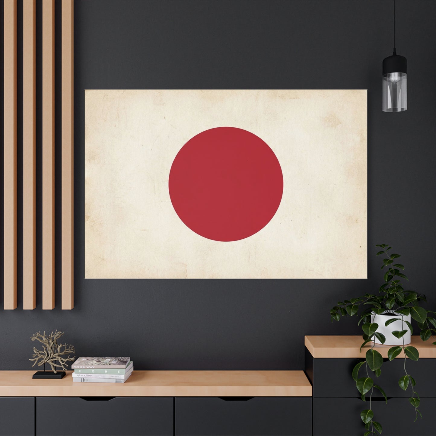 Japan Flag Canvas Wall Art - Minimalist Red Sun Graphic Print, Vintage Neutral Background - Matte Cotton Artwork - Modern Living Room Wall Decor, Office Art, Dorm Accent - Bedroom Home Decoration