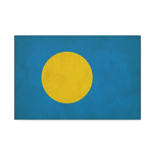 Palau Flag Canvas Wall Art - Blue Field With Golden Yellow Disc - Minimalist Tropical Island Print - Modern Living Room Wall Decor, Bedroom Home Decoration, Office Accent - Bedroom Home Decoration