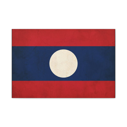 Laos Flag Canvas Wall Art - Vintage Lao National Flag Print, Red Blue White Circle - Minimalist Patriotic Decor - Living Room Home Decoration - Bedroom Home Decoration - Living Room Wall Decor