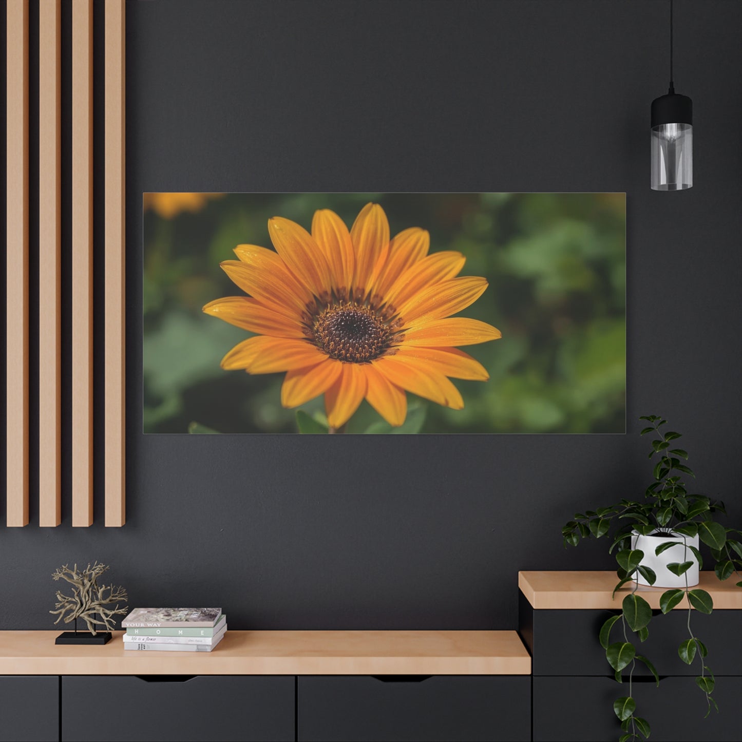 Orange Daisy Flower Canvas Wall Art - Botanical Floral Close Up Art Print, Nature Home Decor - Matte Cotton Canvas, Contemporary Style - Living Room Wall Decor Bedroom Accent - Cozy Reading Nook Art