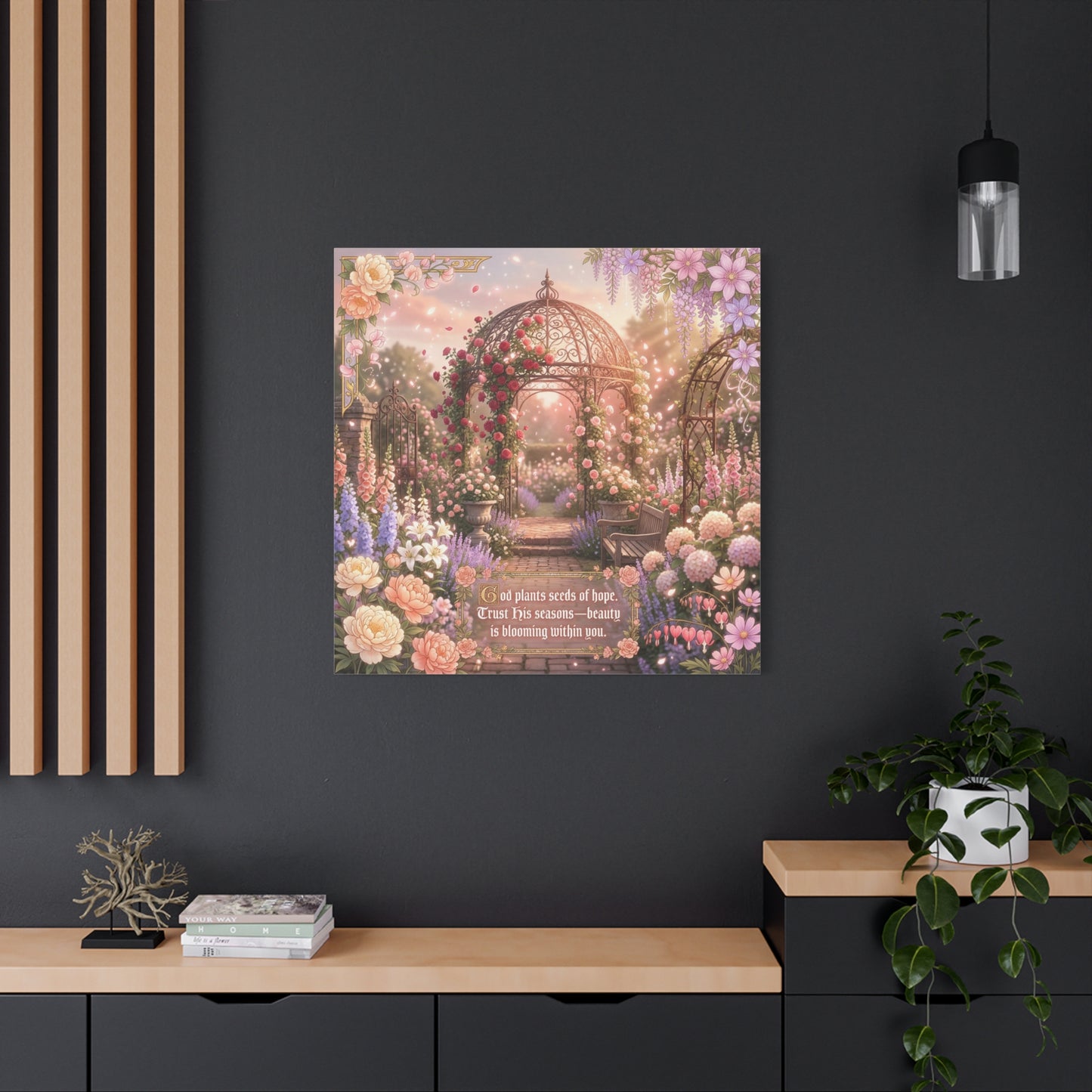 "God Plants Seeds Of Hope" Floral Garden Canvas Wall Art - Romantic Rose Gazebo Scripture Quote Print - Matte Botanical Cottagecore Decor - Bedroom Living Room Home Decoration - Living Room Wall Decor