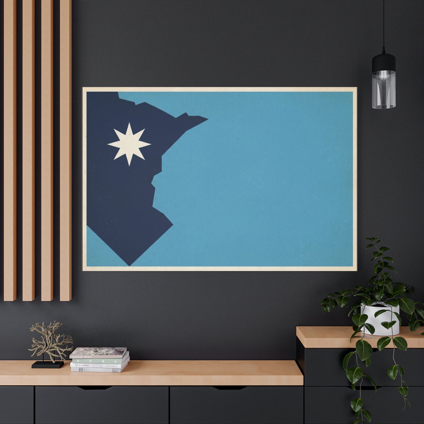 Minnesota State Silhouette Canvas Wall Art - Blue North Star Print, Vintage Minimalist Decor - Modern Graphic Artwork - Living Room Wall Decor - Modern Farmhouse Style - Bedroom Home Decoration
