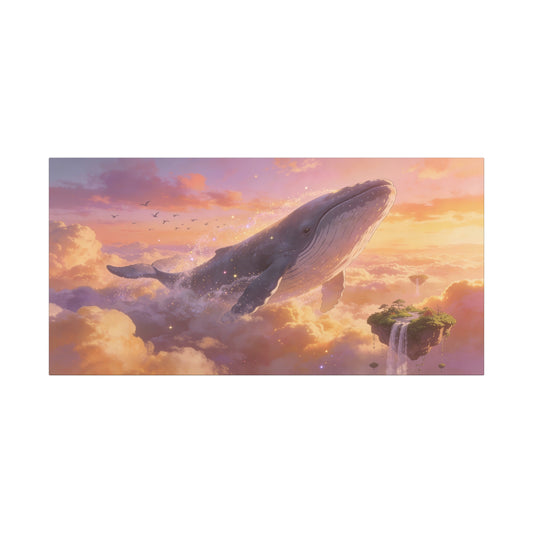 Fantasy Whale Canvas Wall Art - Dreamlike Sky Ocean Scene, Floating Island Waterfall - Matte Cotton Art Print - Surreal Contemporary Style - Living Room Wall Decor Bedroom Accent - Ready to Hang
