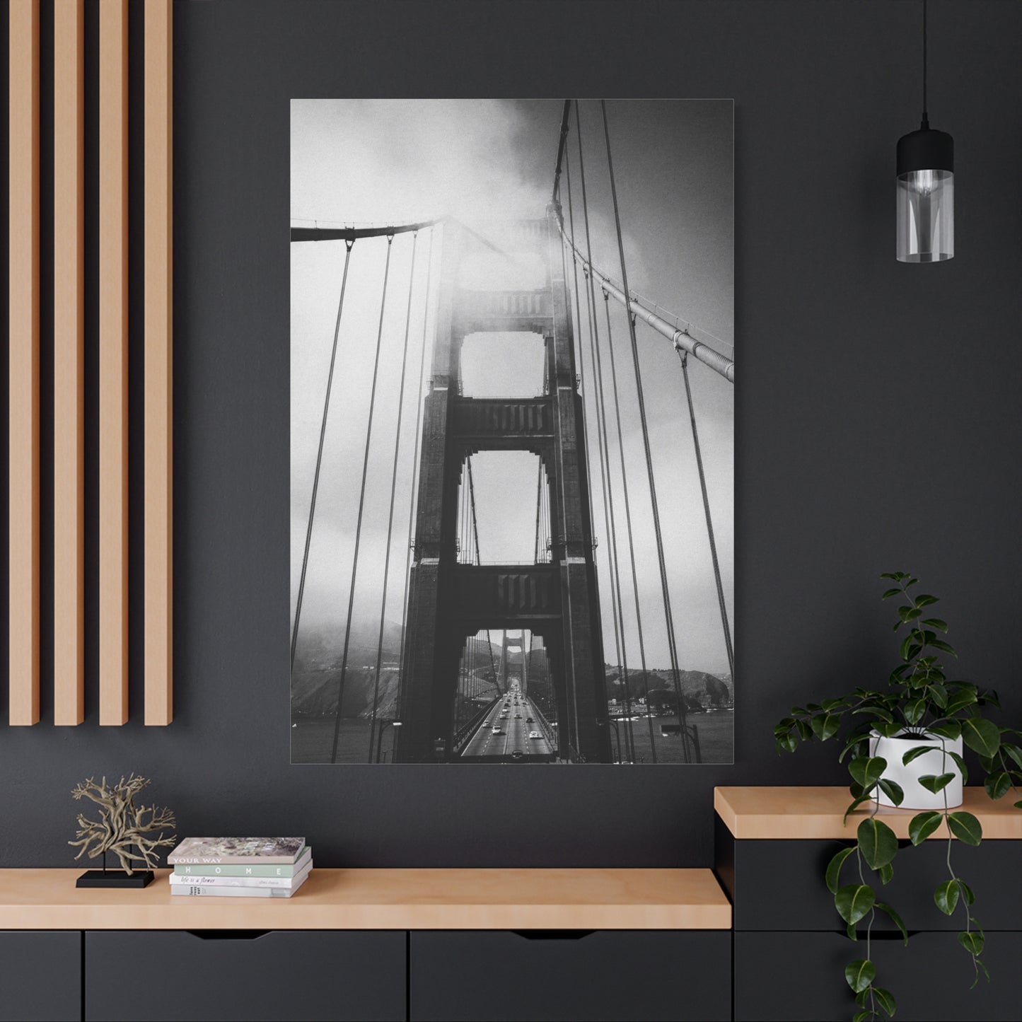 Golden Gate Bridge Canvas Wall Art - Black And White Foggy Bridge Art Print, Modern Cityscape Wall Decor - Minimalist Contemporary Style For Living Room Office - Bedroom Home Decoration