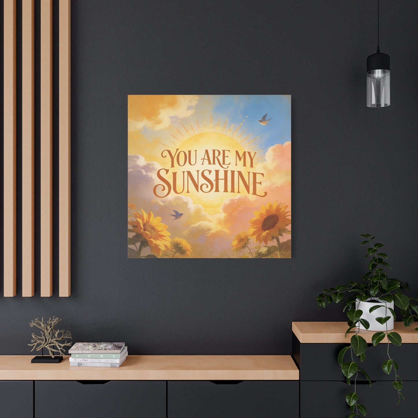 "You Are My Sunshine" Sunflower Canvas Wall Art - Vintage Typography Sky, Birds - Inspirational Farmhouse Style - Living Room Wall Decor, Bedroom Home Decoration, Office Art Accent - Ready to Hang