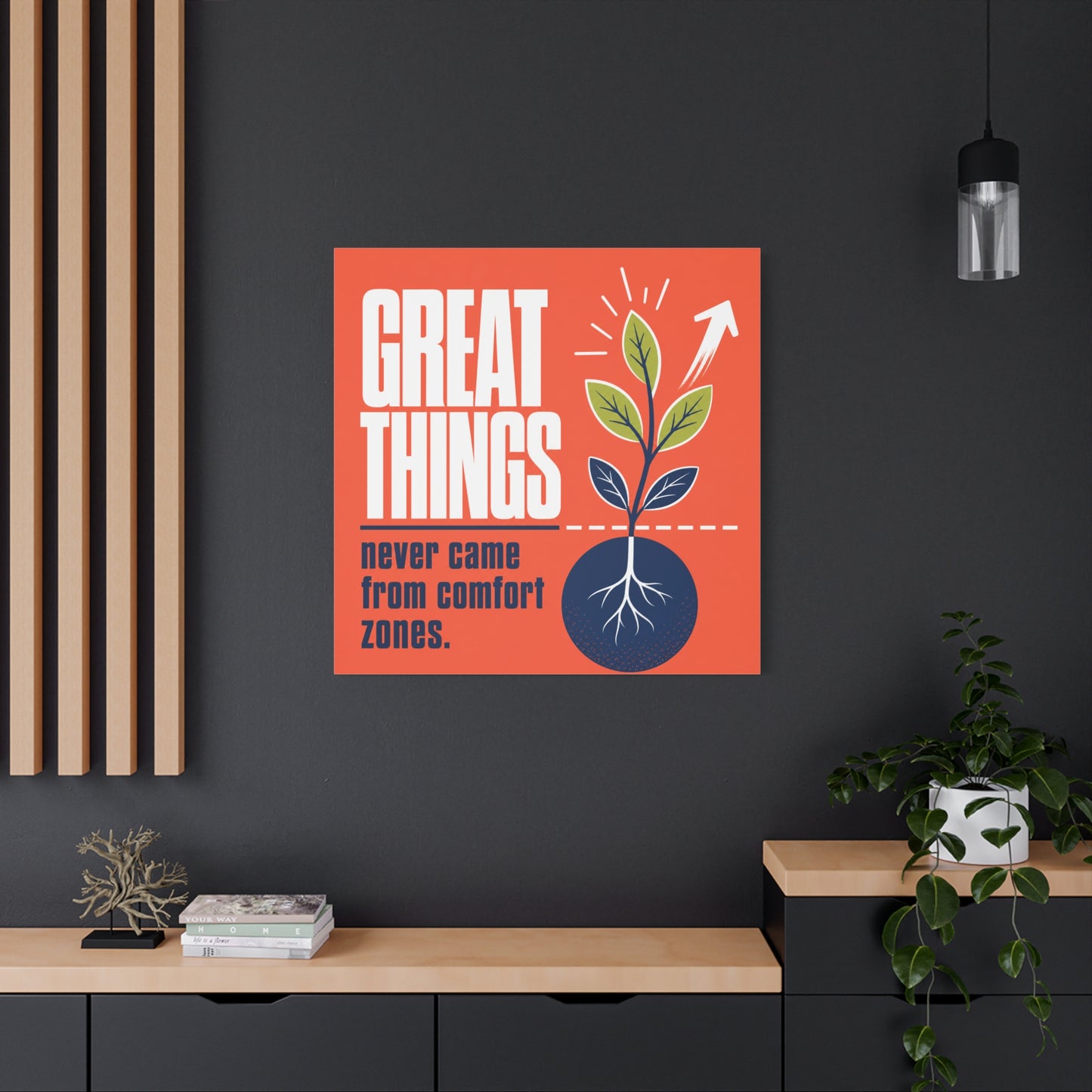 "Great Things Never Came From Comfort Zones" Typography Canvas Wall Art - Motivational Quote Print, Modern Orange Blue Office Decor, Bedroom Home Decoration - Office Wall Art - Bedroom Home Decoration