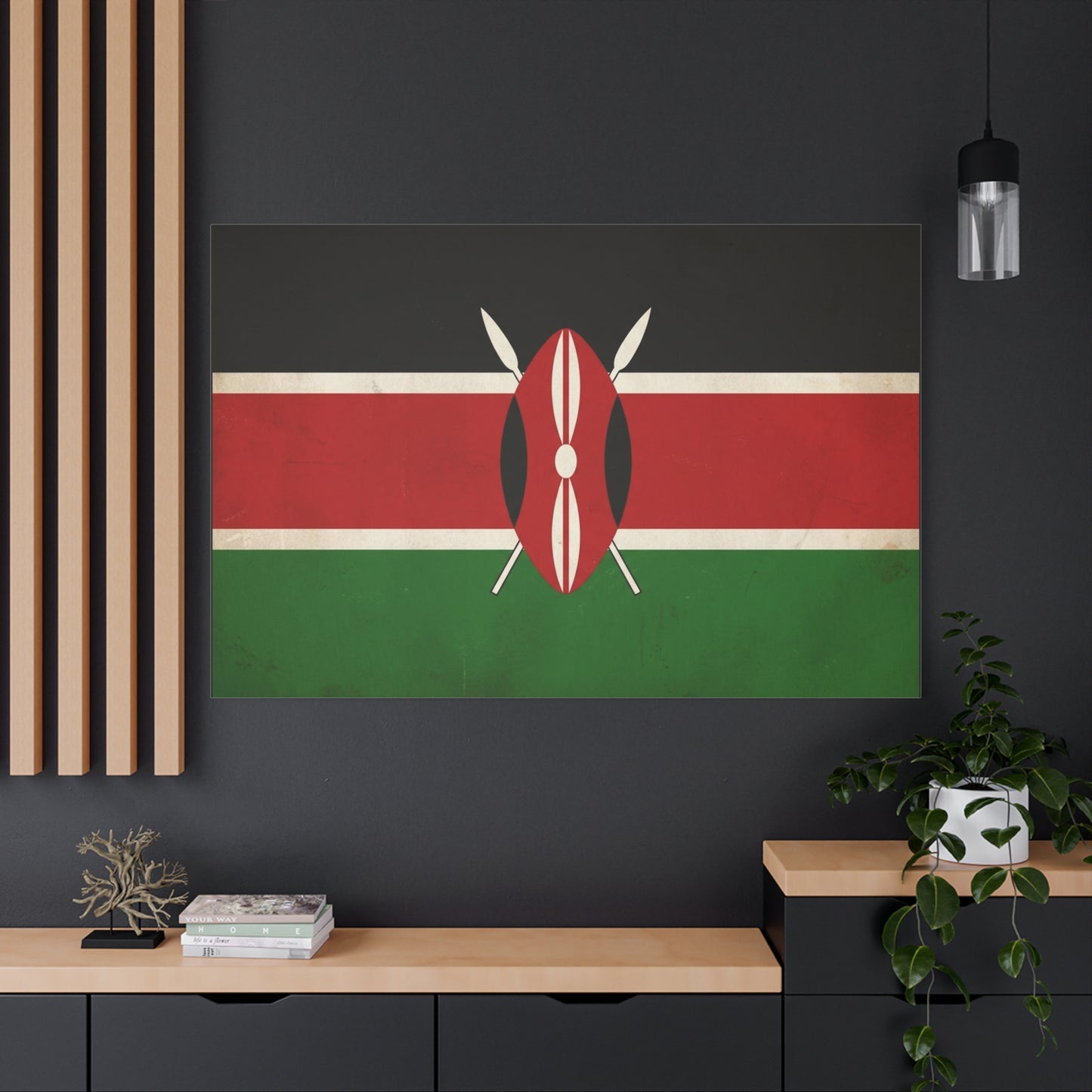 Kenya Flag Canvas Wall Art - Vintage Kenyan Flag Print, Patriotic Red Black Green Decor - Matte Cotton Artwork - Living Room Wall Decor, Office Art, Dorm Home Accent - Bedroom Home Decoration