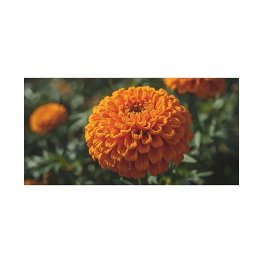 Orange Marigold Flower Canvas Wall Art - Botanical Floral Close Up Art Print - Warm Nature Home Decor, Matte Canvas Print - Bedroom Wall Accent, Living Room Decoration, Spa Style - Ready to Hang