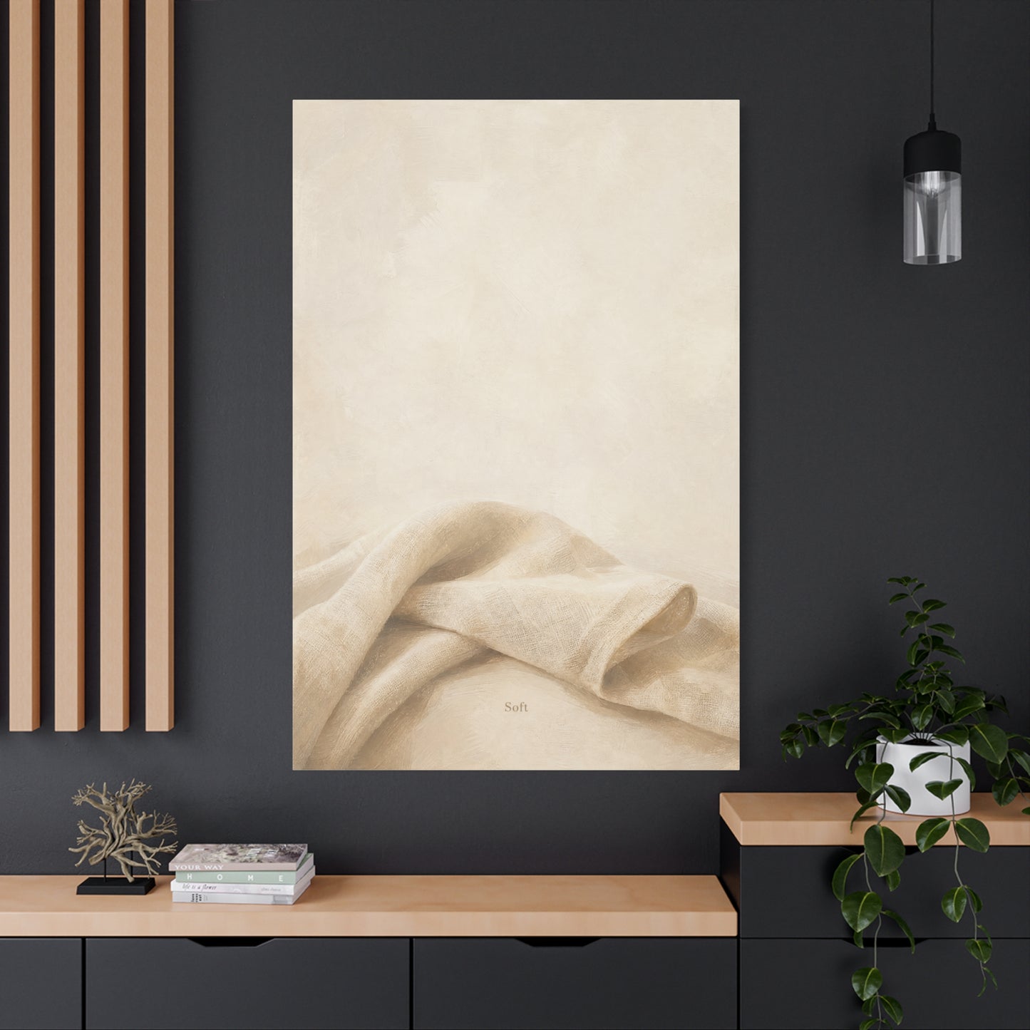 "Soft" Neutral Fabric Canvas Wall Art - Beige Linen Drapery Print, Minimalist Contemporary Decor - Cotton Art Print For Bedroom Living Room, Japandi Wall Decor Home Decoration - Modern Farmhouse Style