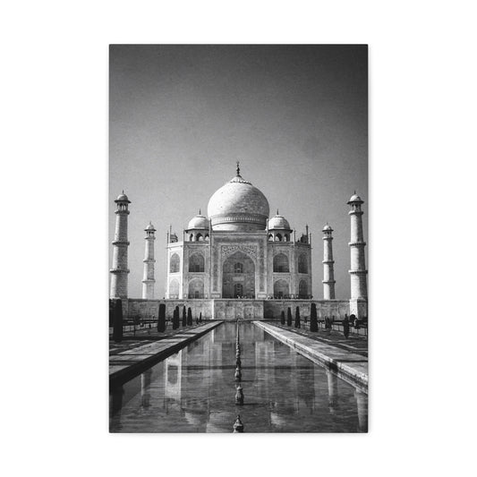 Taj Mahal Canvas Wall Art - Black And White Architectural Art Print - Monochrome Travel Landmark Decor - Contemporary Style - Living Room Wall Decor, Office Art - Bedroom Home Decoration