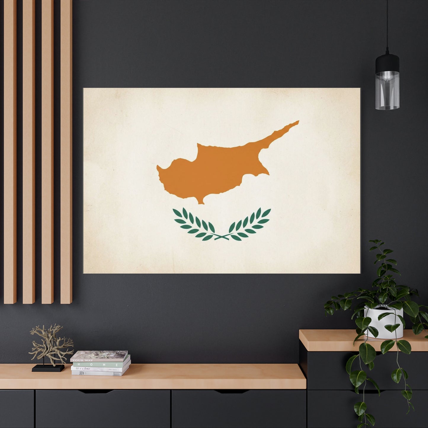 Cyprus Flag Canvas Wall Art - Vintage Country Pride Decor, Minimalist Patriotic Print - Neutral Beige Background, Modern Map Silhouette - Living Room Wall Decor, Office Accent - Modern Farmhouse Style