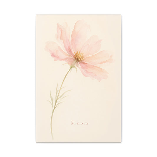 "Bloom" Pink Cosmos Flower Canvas Wall Art - Soft Watercolor Botanical Print, Blush Floral Home Decor, Minimalist Bedroom Wall Hanging, Living Room Decoration - Ready to Hang - Bedroom Home Decoration