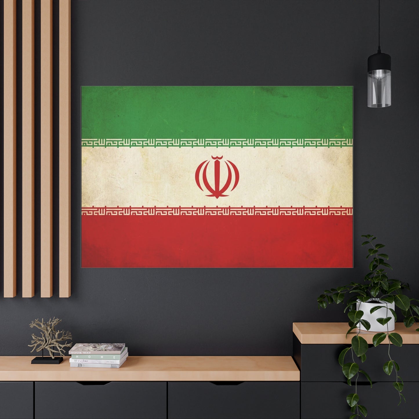 Iran Flag Canvas Wall Art - Vintage Persian Banner Print, Distressed Tricolor Emblem Design - Matte Cotton Artwork - Living Room Wall Decor, Office Art, Dorm Home Accent - Bedroom Home Decoration