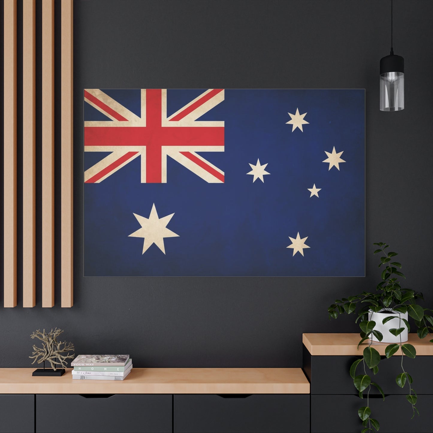 Australian Flag Canvas Wall Art - Vintage Nation Pride Decor, Blue Southern Cross Print, Patriotic Typography Style, Living Room Wall Decor - Bedroom Home Decoration - Bedroom Home Decoration