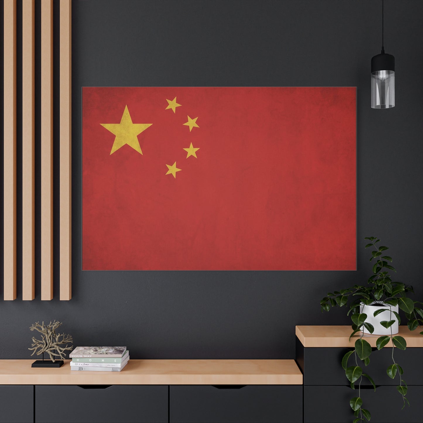 China Flag Canvas Wall Art - Red And Yellow Five Star National Banner Print - Vintage Patriotic Style, Living Room Wall Decor, Bedroom Home Decoration, Office Art Accent - Bedroom Home Decoration