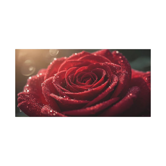 Red Rose Canvas Wall Art - Dew Kissed Floral Macro Art Print, Romantic Botanical Home Decor, Matte Finish Canvas, Bedroom Wall Accent, Living Room Decoration - Bedroom Home Decoration