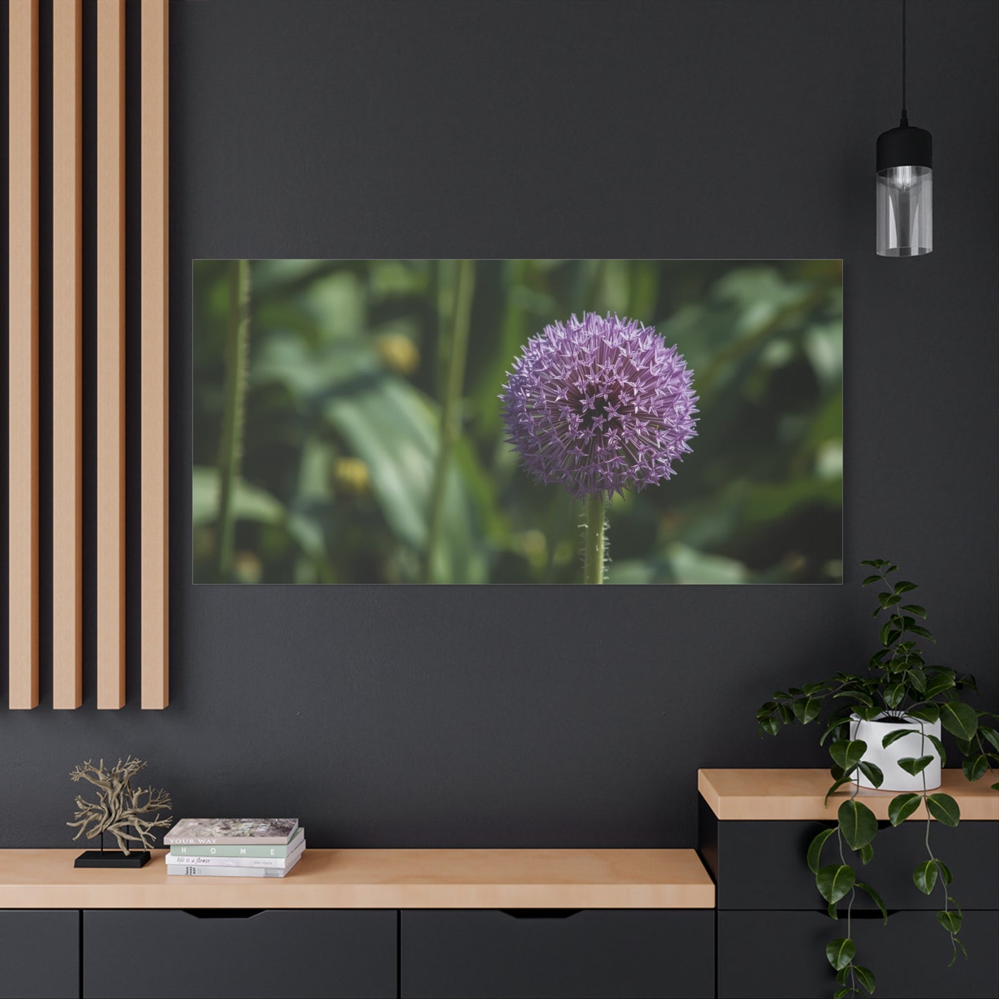 Purple Allium Flower Canvas Wall Art - Botanical Art Print, Soft Focus Garden Bloom - Matte Cotton Art Print - Contemporary Floral Style - Bedroom Wall Decor, Spa Wall Accent - Ready to Hang