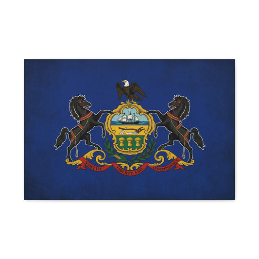 Pennsylvania State Flag Canvas Wall Art - Virtue Liberty And Independence Crest Print - Blue Keystone Commonwealth Decor - Vintage Heraldic Style - Living Room Home Decoration - Living Room Wall Decor