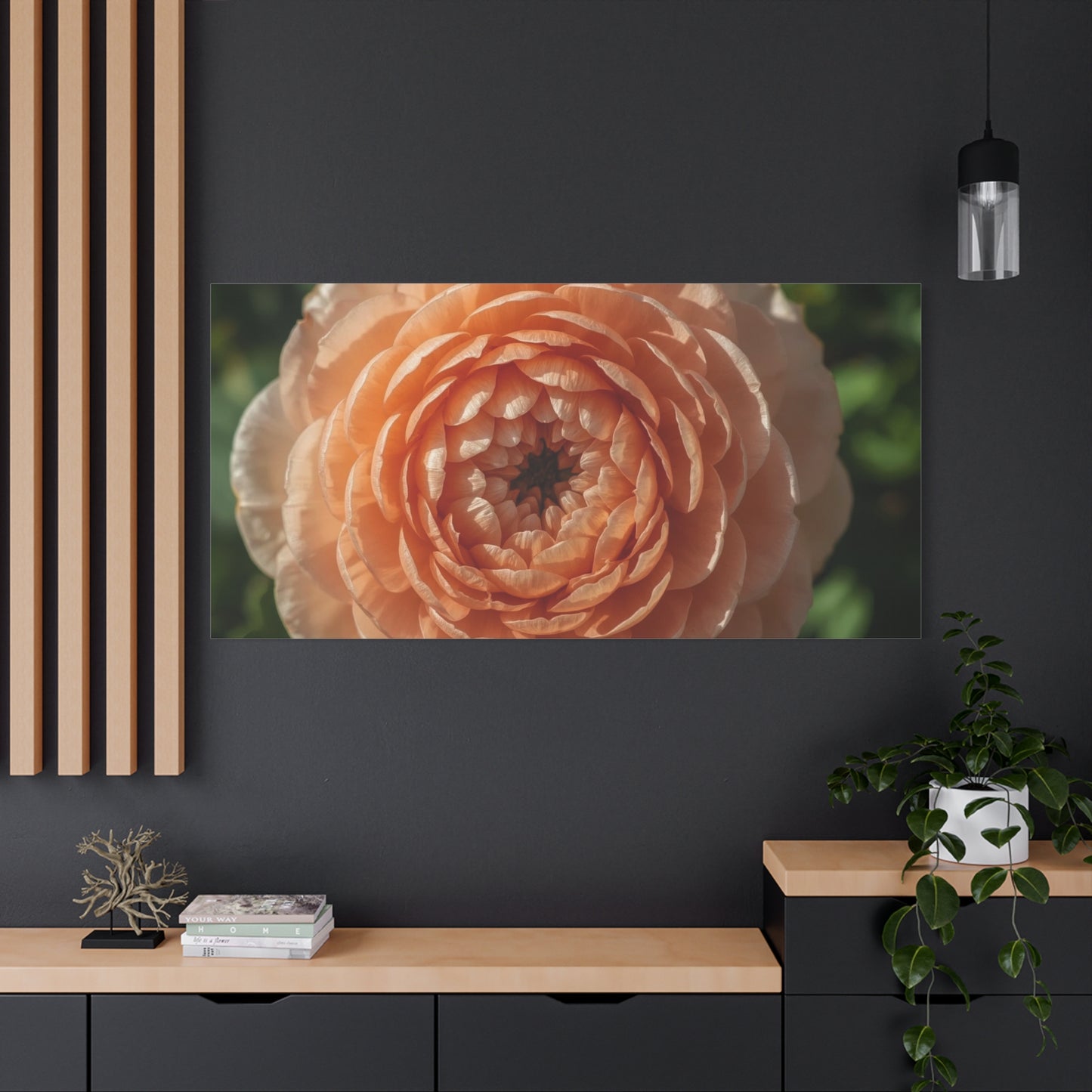 Peach Ranunculus Flower Canvas Wall Art - Botanical Floral Close Up, Soft Light - Matte Cotton Print, Traditional Style - Bedroom Home Decoration, Living Room Wall Decor - Bedroom Home Decoration
