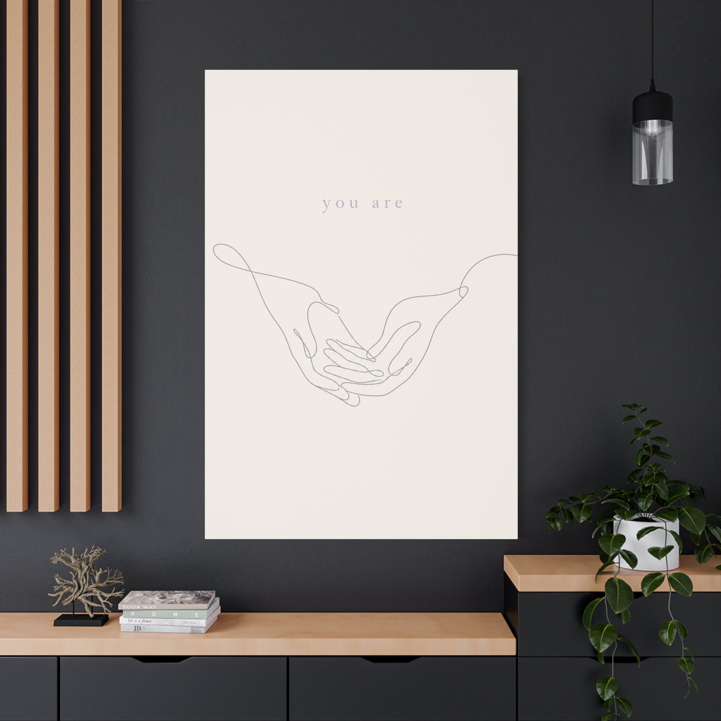 "You Are" Minimalist Line Art Canvas Wall Art - Abstract Hands Typography Print - Neutral Modern Home Decor, Bedroom Wall Hanging, Living Room Decoration - Bedroom Home Decoration - Ready to Hang