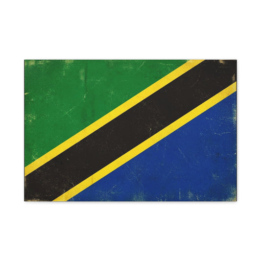Tanzania Flag Canvas Wall Art - Vintage National Flag Print, Patriotic Blue Green Black Gold Design - Distressed Country Decor - Living Room Home Decoration, Office Accent - Living Room Wall Decor