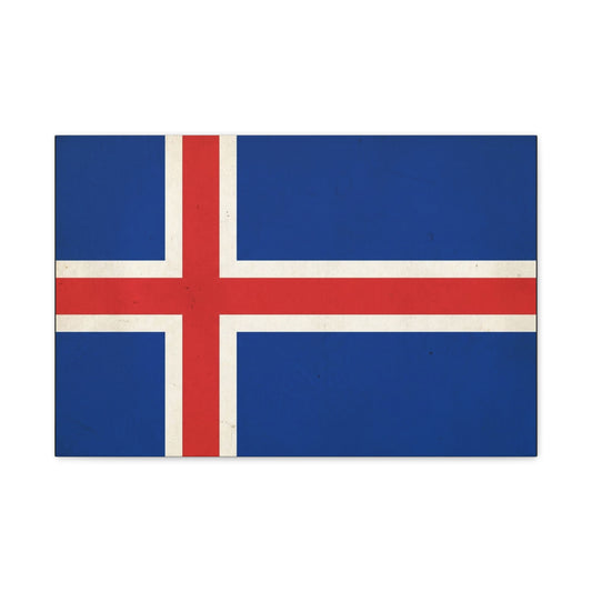 Iceland Flag Canvas Wall Art - Nordic National Banner Print, Blue Red White Cross Design - Vintage Style, Patriotic Wall Decor - Living Room Home Decoration, Office Art - Bedroom Home Decoration