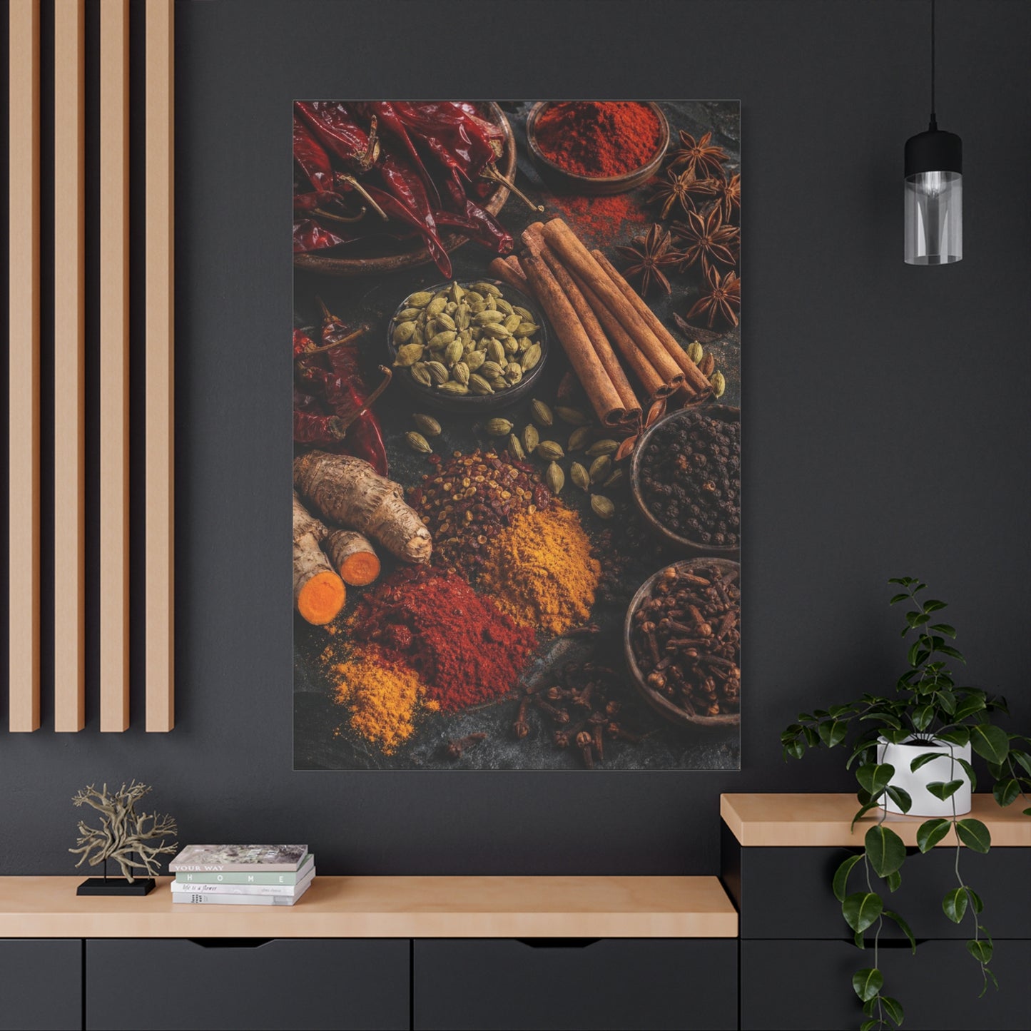 Spice Still Life Canvas Wall Art - Dried Chili Peppers, Cinnamon, Turmeric, Star Anise - Rustic Food Art Print - Kitchen Wall Decor, Dining Room Accent, Vintage Style - Bedroom Home Decoration
