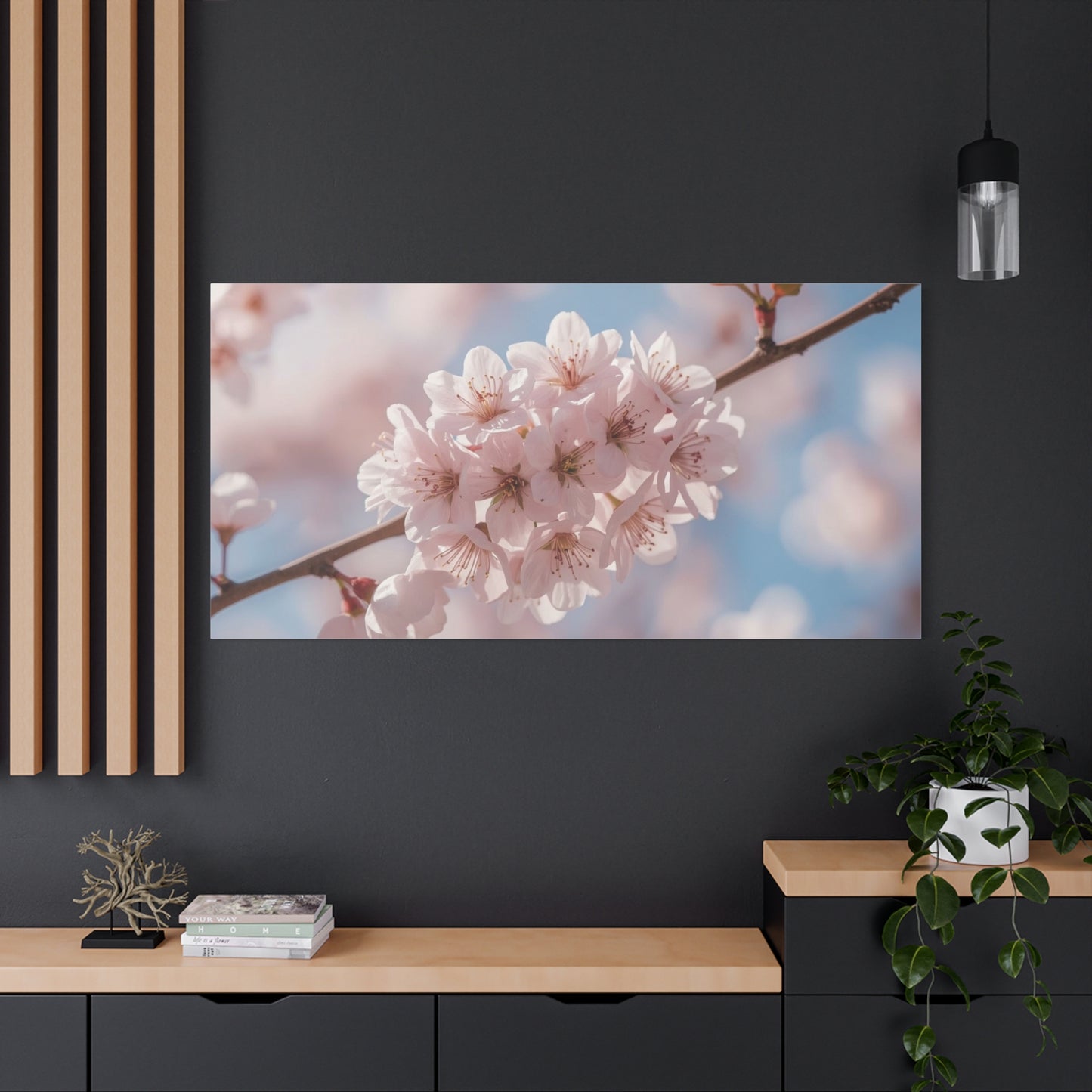 Cherry Blossom Canvas Wall Art - Soft Pink Sakura Flower Branch Art Print - Serene Floral Home Decor - Cotton Canvas Wall Hanging - Bedroom Living Room Decoration, Spa Style Accent