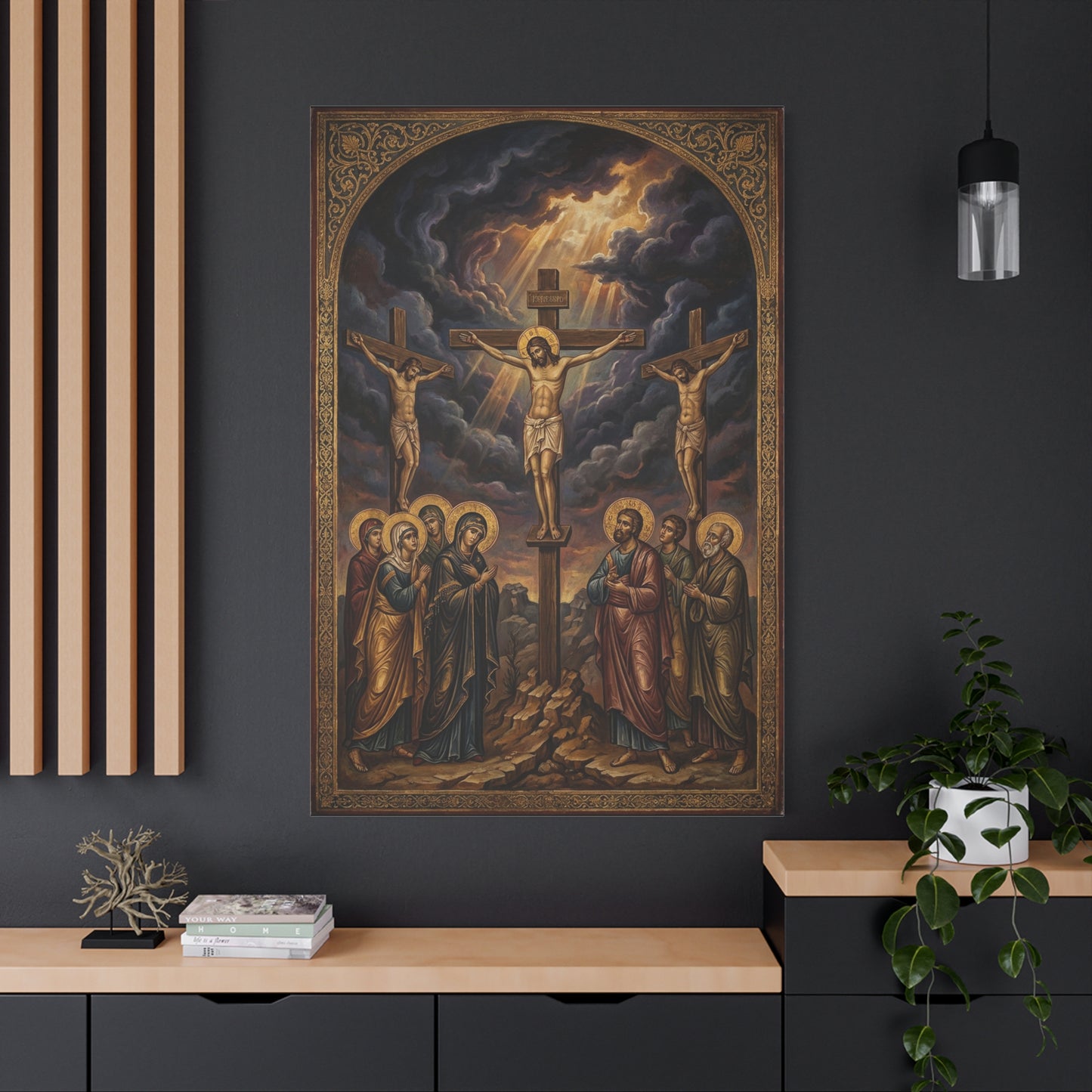 Jesus Christ Crucifixion Canvas Wall Art - Golgotha Religious Icon Painting, Sacred Cross Scene, Traditional Christian Decor - Living Room Wall Decor, Bedroom Home Decoration - Bedroom Home Decoration
