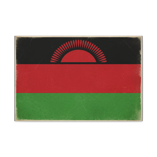 Malawi Flag Canvas Wall Art - Vintage Rising Sun National Flag Print, Pan African Red Black Green Design - Matte Canvas Decor - Living Room Wall Decor, Office Art Accent - Bedroom Home Decoration