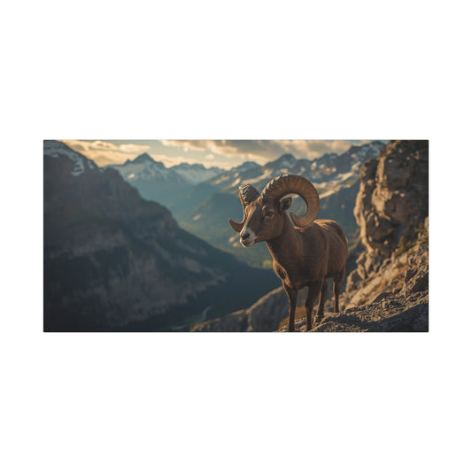 Bighorn Sheep Canvas Wall Art - Mountain Wildlife Art Print, Golden Alpine Cliff Scene - Matte Cotton Artwork - Rustic Lodge Decor, Living Room Wall Decor, Office Art - Bedroom Home Decoration
