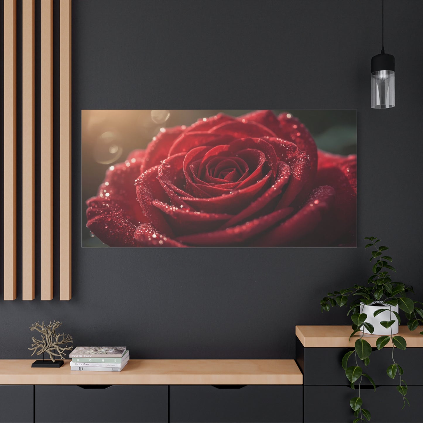 Red Rose Canvas Wall Art - Dew Kissed Floral Macro Art Print, Romantic Botanical Home Decor, Matte Finish Canvas, Bedroom Wall Accent, Living Room Decoration - Bedroom Home Decoration