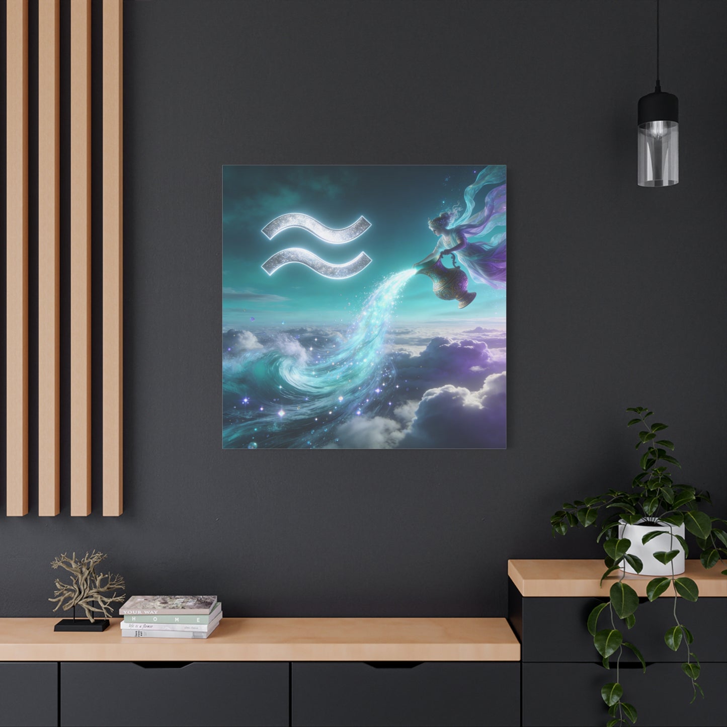 Aquarius Zodiac Canvas Wall Art - Celestial Water Bearer Fantasy Illustration, Matte Canvas Print - Mystical Blue Purple Decor, Bedroom Home Decoration, Office Wall Art - Bedroom Home Decoration