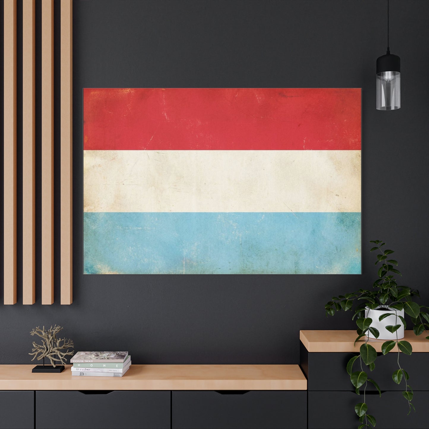 Vintage Luxembourg Flag Canvas Wall Art - Distressed Tricolor Country Print, Patriotic Minimalist Decor - Matte Canvas Wall Hanging - Living Room Bedroom Office Decoration - Bedroom Home Decoration