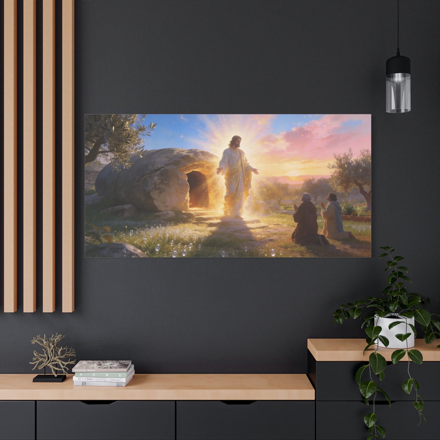 Resurrection Of Jesus Christ Canvas Wall Art - Empty Tomb Sunrise Christian Decor - Glowing Sacred Illustration, Traditional Style - Bedroom Wall Decor, Living Room Home Accent - Cozy Reading Nook Art