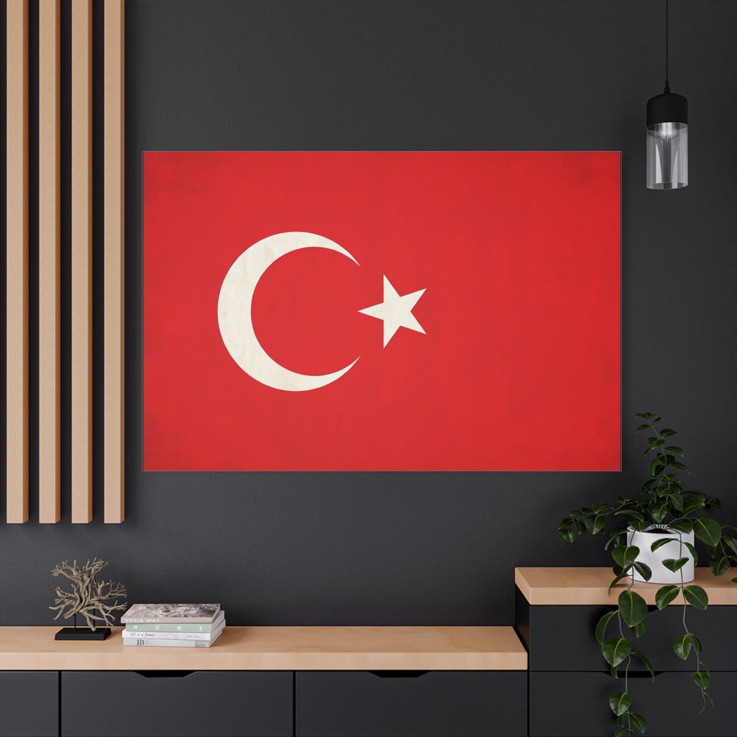 Turkey Flag Canvas Wall Art - Red Crescent Star Turkish Flag Print - Vintage Patriotic Decor, Matte Canvas Print, Living Room Home Decoration, Bedroom Accent - Living Room Wall Decor - Ready to Hang