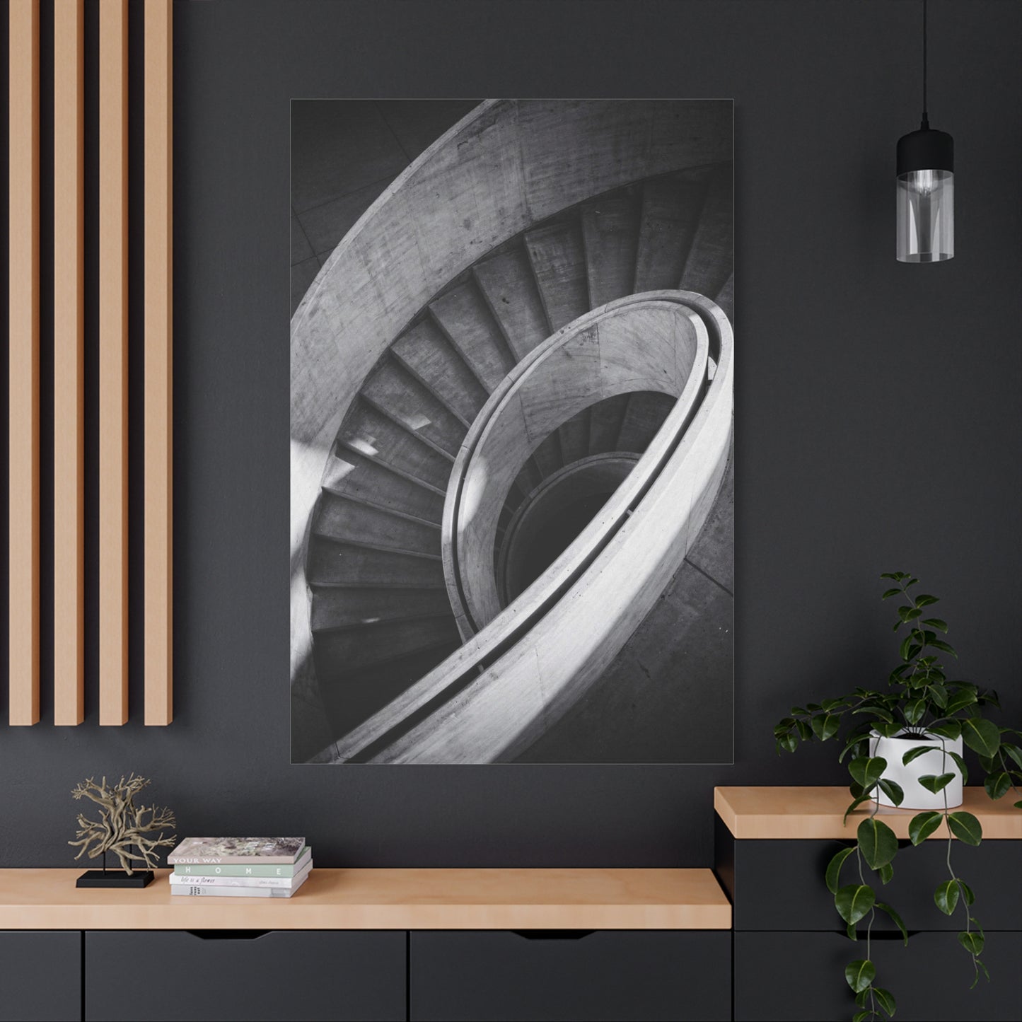 Black And White Spiral Staircase Canvas Wall Art - Architectural Art Print, Minimalist Modern Decor - Matte Cotton Canvas - Living Room Wall Decor, Home Office Accent - Bedroom Home Decoration