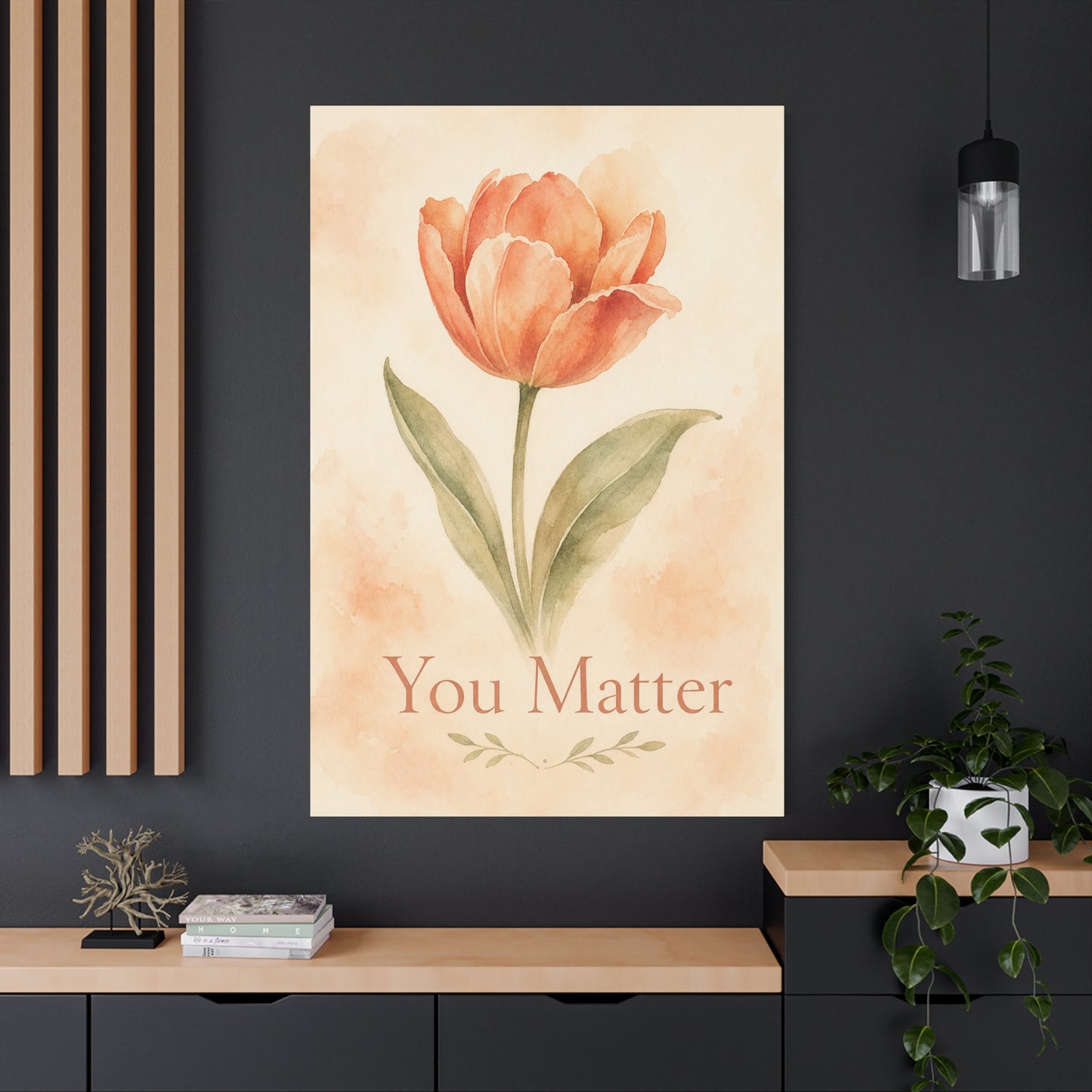 "You Matter" Tulip Canvas Wall Art - Watercolor Floral Inspirational Print - Soft Peach Botanical Home Decor - Bedroom Wall Hanging, Living Room Decoration - Bedroom Home Decoration - Ready to Hang