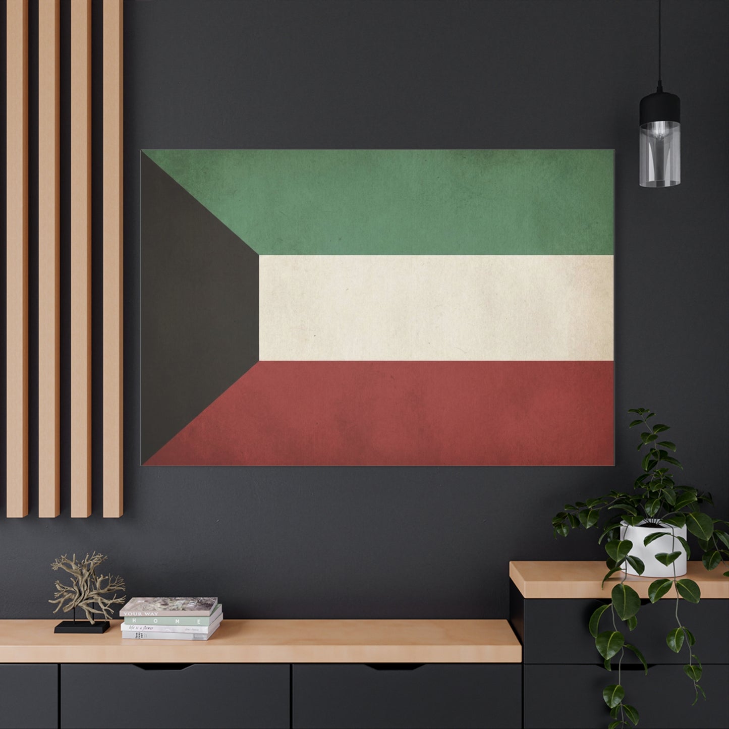 Kuwait Flag Canvas Wall Art - Vintage National Banner Print, Geometric Color Block Design - Matte Canvas Decor - Living Room Wall Decor, Office Art, Dorm Accent Style - Bedroom Home Decoration