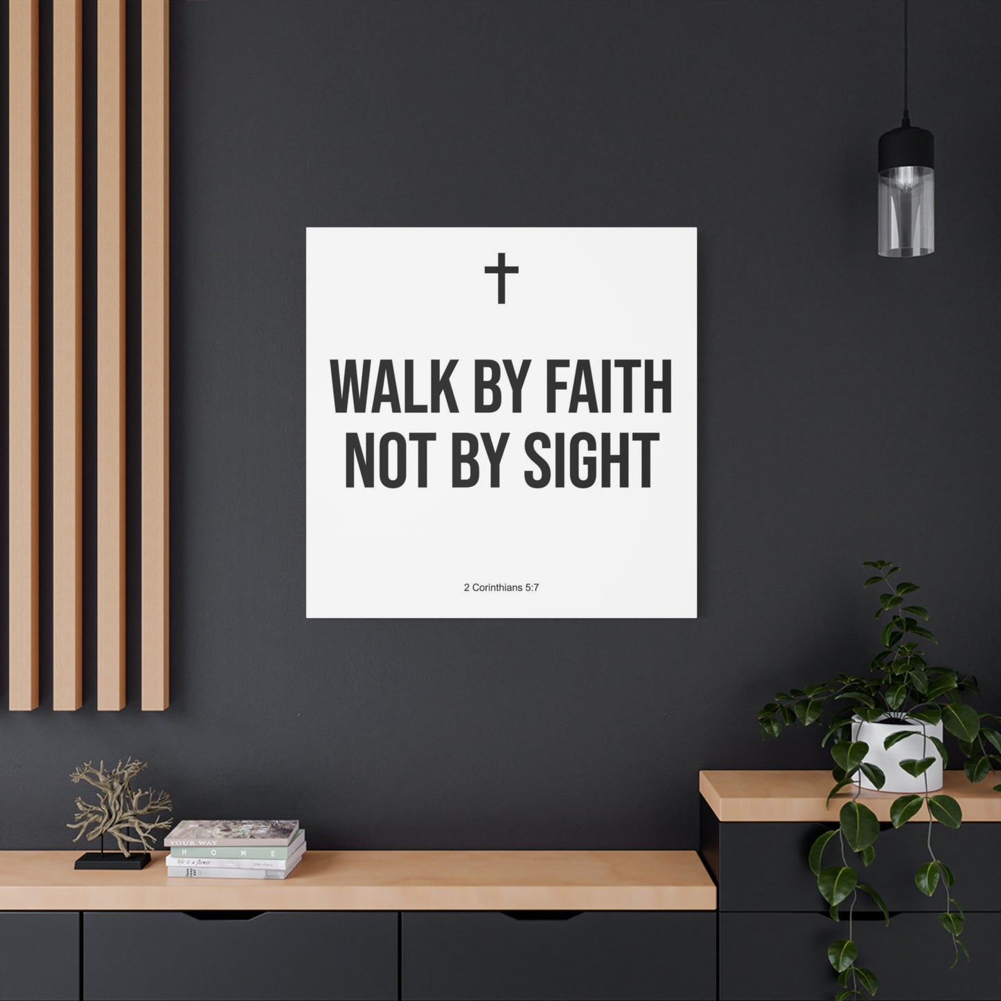 "Walk By Faith Not By Sight" Christian Canvas Wall Art - 2 Corinthians 5:7 Cross Scripture Print - Black And White Minimalist Typography Decor - Living Room Bedroom Office Home Decoration