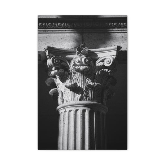 Black And White Corinthian Column Canvas Wall Art - Architectural Art Print, Dramatic Light, Matte Cotton Decor - Modern Minimalist Living Room Wall Decor, Office Art - Bedroom Home Decoration
