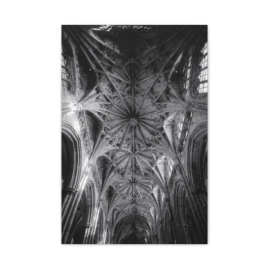 Gothic Cathedral Ceiling Canvas Wall Art - Black And White Architectural Art Print - Vaulted Ribbed Arches, Dramatic Sacred Interior - Modern Living Room Wall Decor - Bedroom Home Decoration