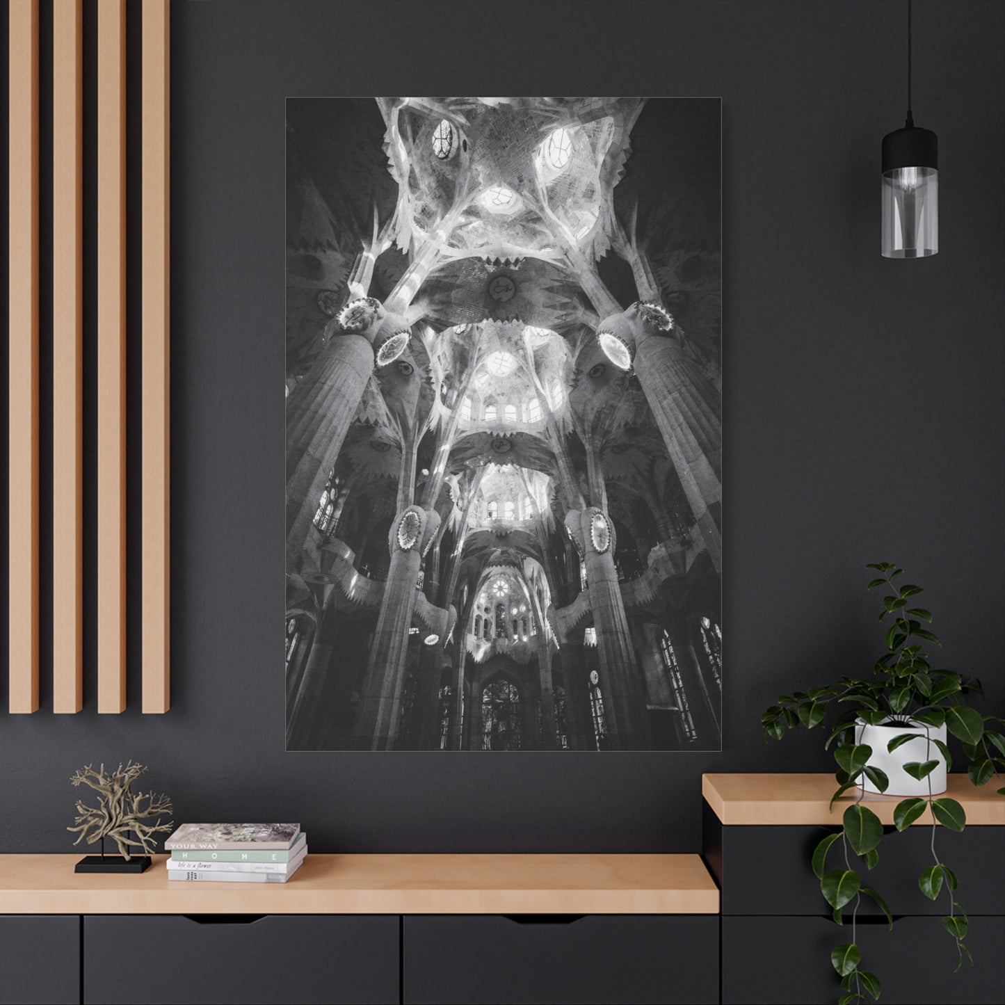 Sagrada Familia Cathedral Interior Canvas Wall Art - Black And White Architectural Art Print - Gothic Modern Sacred Ceiling View - Living Room Wall Decor Office Accent - Modern Farmhouse Style